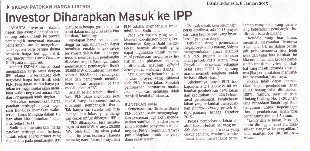 Investor Diharapkan Masuk ke IPP