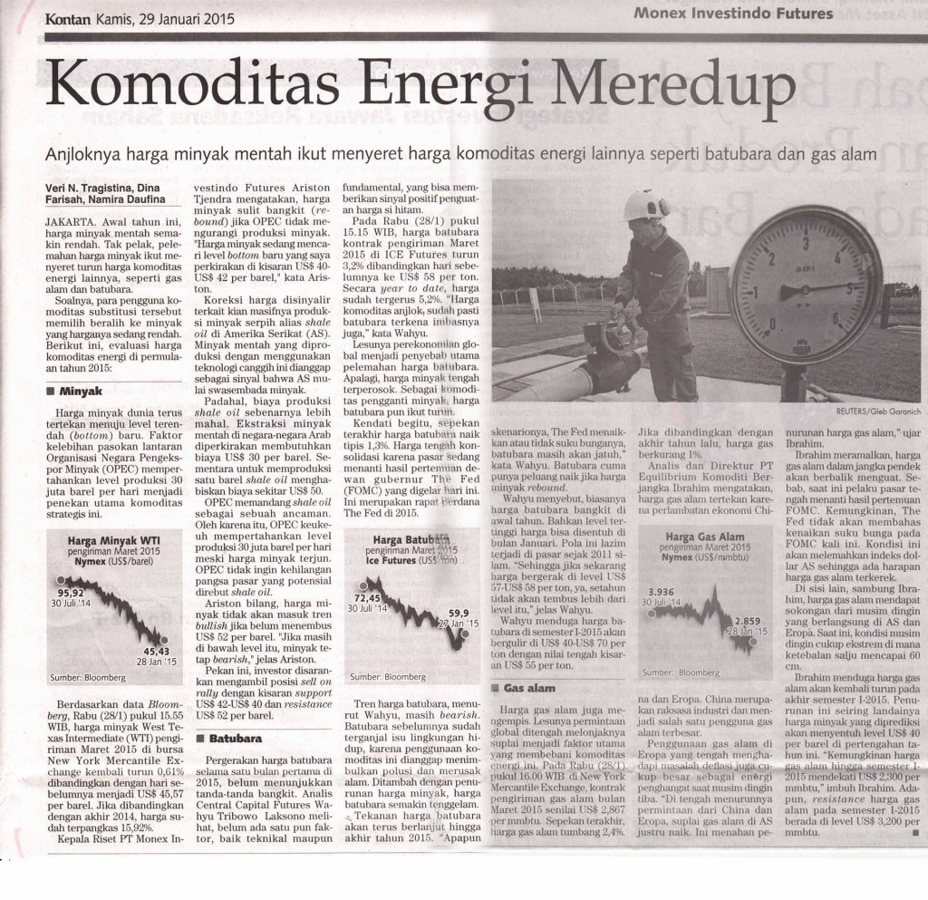 Komoditas Energi Meredup, Kontan Kamis, 29 Jan 2015