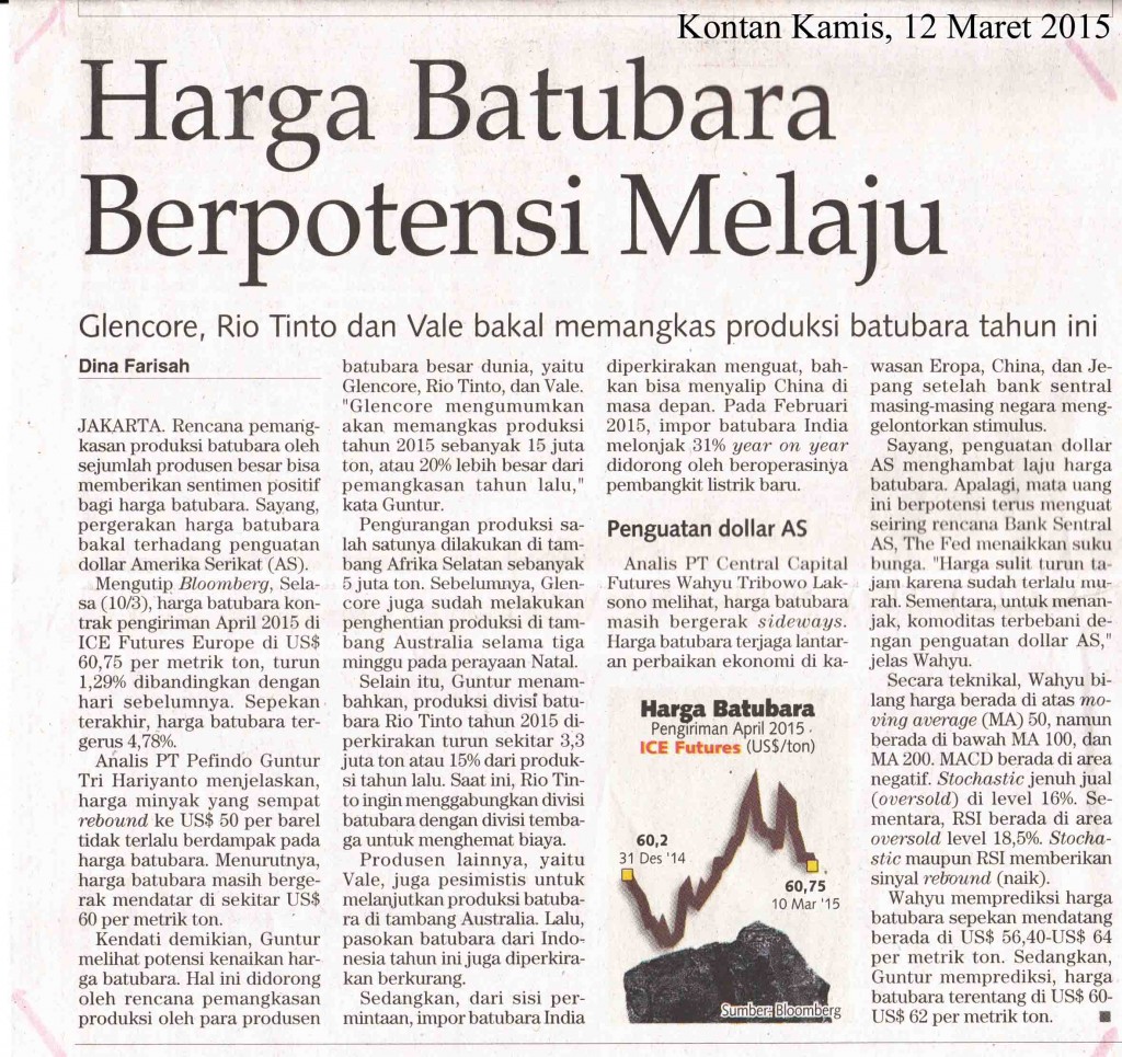 Harga Batubara Berpotensi Melaju, Kontan Kamis, 12 Mar  2015