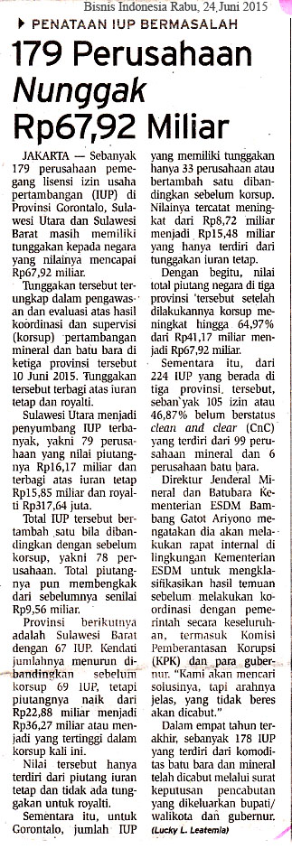 179 Perusahaan Nunggak Rp 67,92 Miliar, Bisnis Indonesia  Rabu, 24 Juni 2015