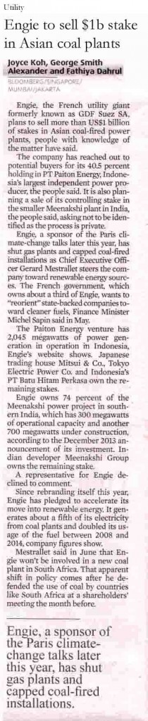 Engie to sell $ 1b stake in Asian coal plants