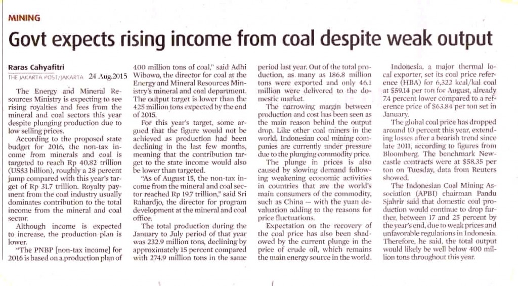 Govt expects rising income from coal despite weak output