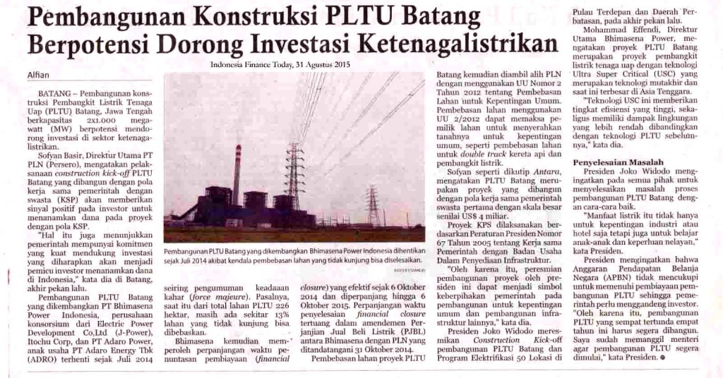 Pembangunan Konstruksi PLTU Batang Berpotensi Dorong Investasi Ketenagalistrikan copy