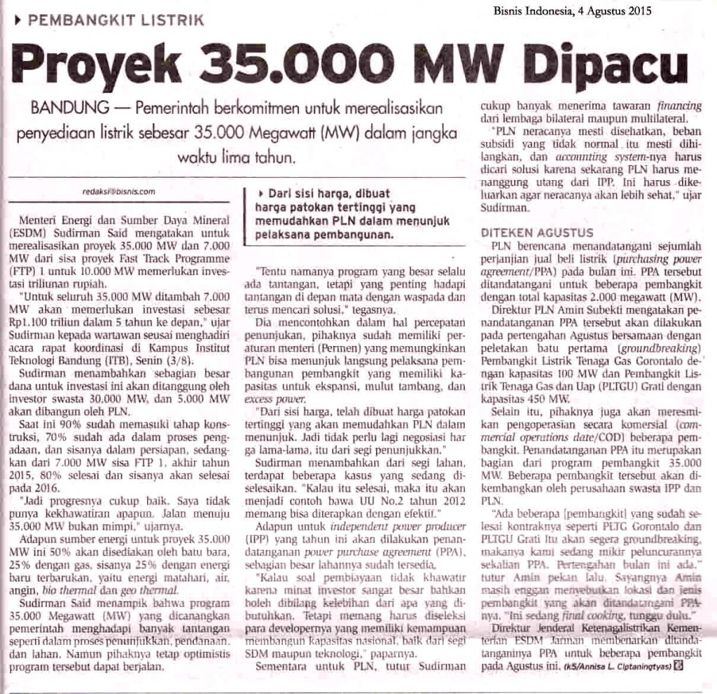 Proyek 35.000 MW Dipacu