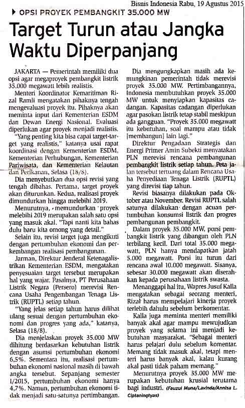 Target Turun atau Jangka Waktu Diperpanjang, Bisnis  Indonesia Rabu, 19 Agustus 2015