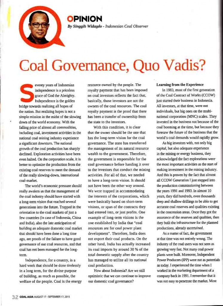 Coal Governance, Quo Vadis, Coal Asia Selasa, 1 September  2015 Hal 32