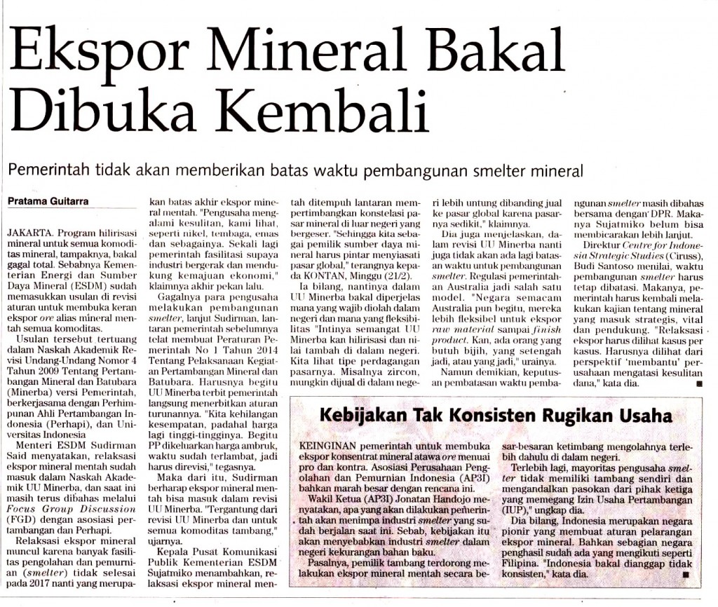 Ekspor Mineral Bakal Dibuka Kembali