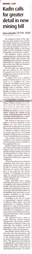 Kadin calls for greater detail in new mining bill
