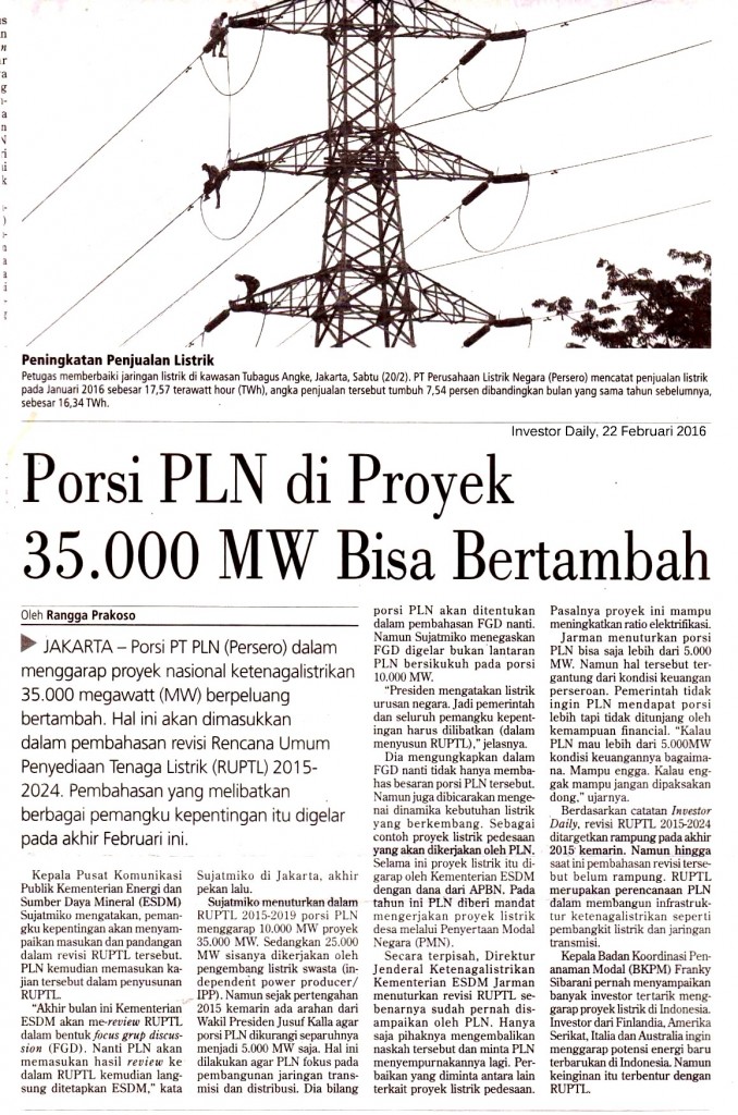 Porsi PLN di Proyek 35.000 MW Bisa Bertambah