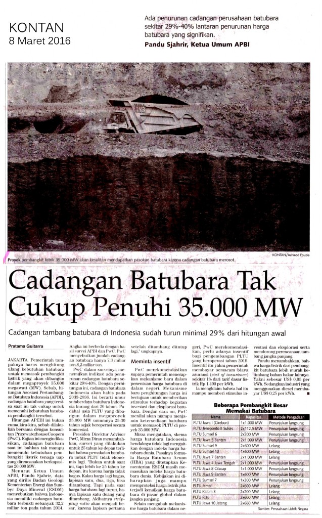 Cadangan Batubara Tak Cukup Penuhi 35.000 MW