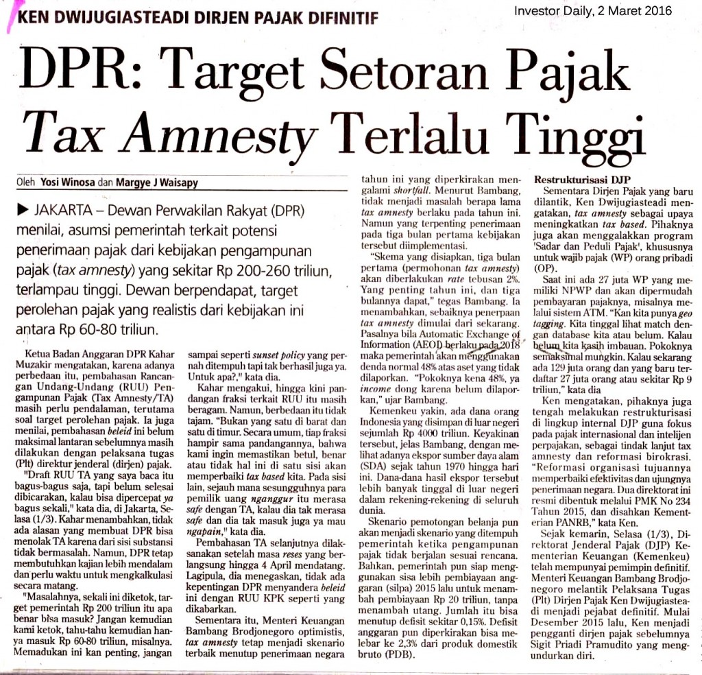 DPR_Target Setoran Pajak Tax Amnesty Terlalu Tinggi