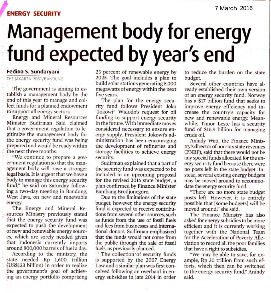 Management body for energy fund expected by year's end