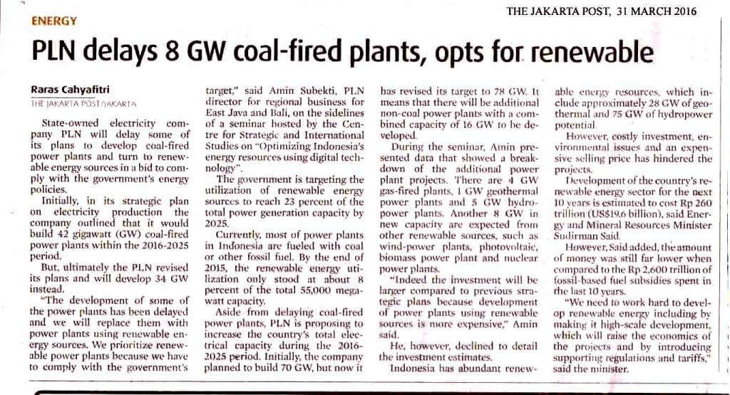 PLN delays 8 GW coal-fired plants, opts for renewable (1)