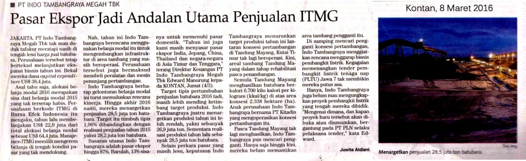 Pasar Ekspor Jadi Andalan Utama Penjualan ITMG