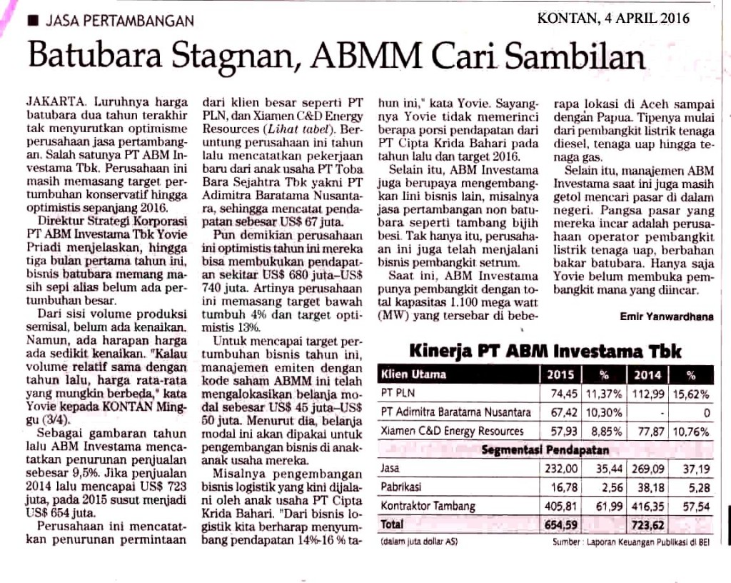 Batubara Stagnan, ABMM Cari Sambilan