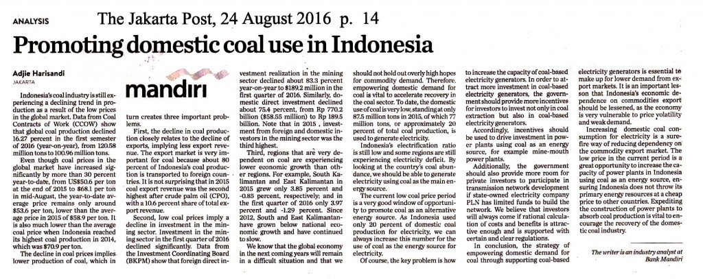 Promoting domestik coal use in Indonesia