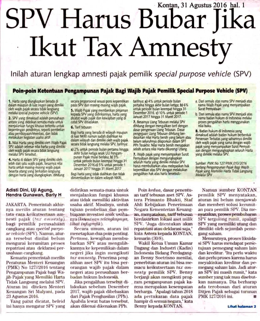 SPV Harus Bubar Jika Ikut Tax Amnesty
