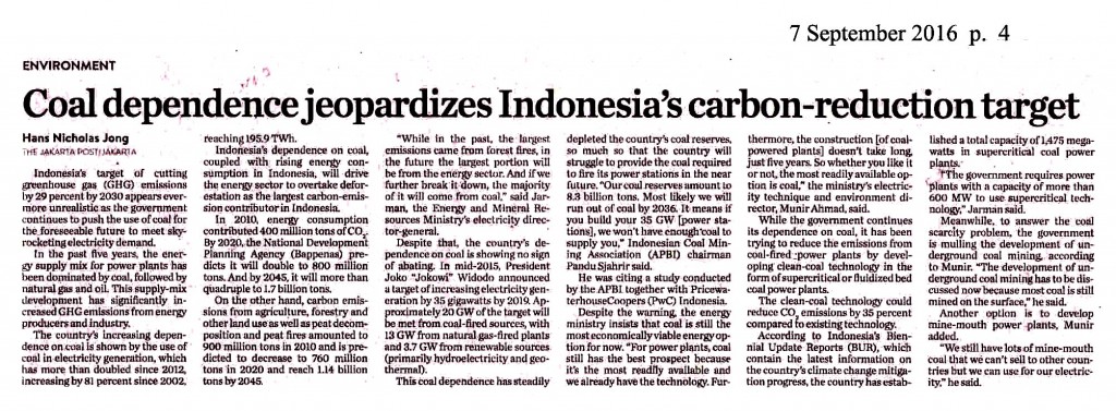 Coal dependence joepardizes Indonesia's carbon-reduction target