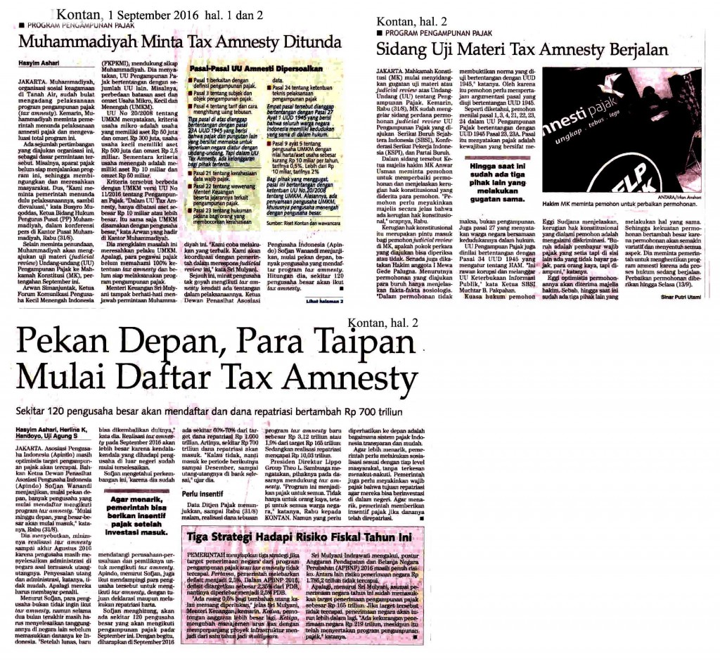 Muhammadiyah Minta Tax Amnesty Ditunda __Pekan Depan, Para Taipan Mulai Daftar Tax Amnesty____Sidang Uji Materi Tax Amnesty Berjalan