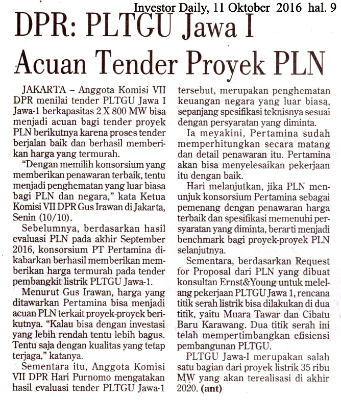 DPR___ PLTGU Jawa I Acuan Tender Proyek PLN