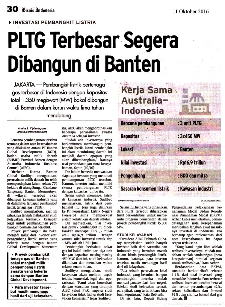 PLTG Terbesar Segera Dibangun di Banten