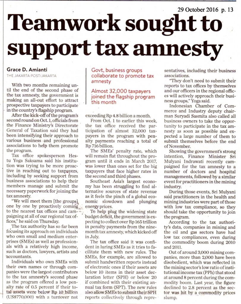 Teamwork sought to support tax amnesty