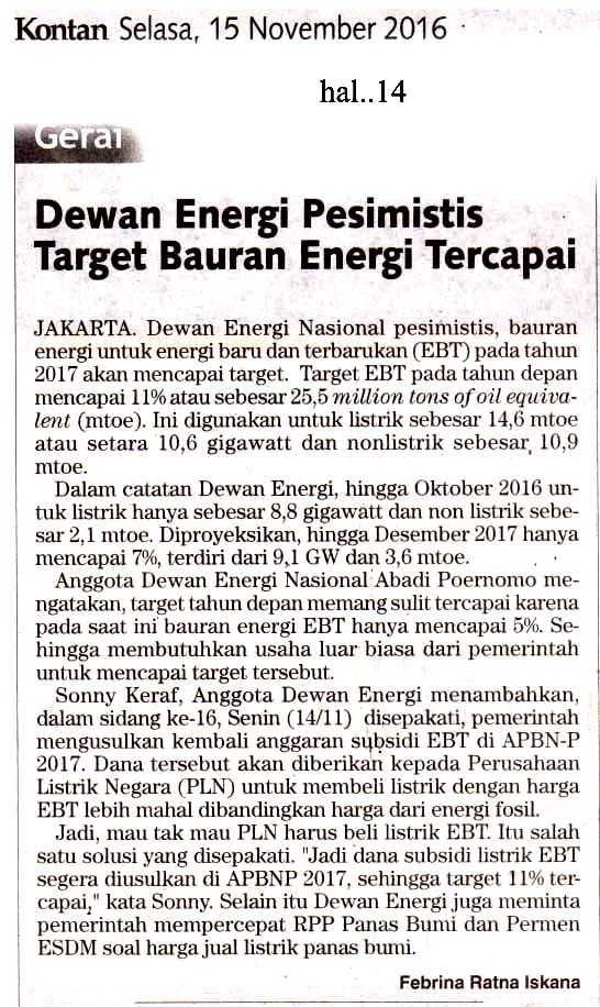Dewan Energi Pesimistis Target Bauran Energi Tercapai