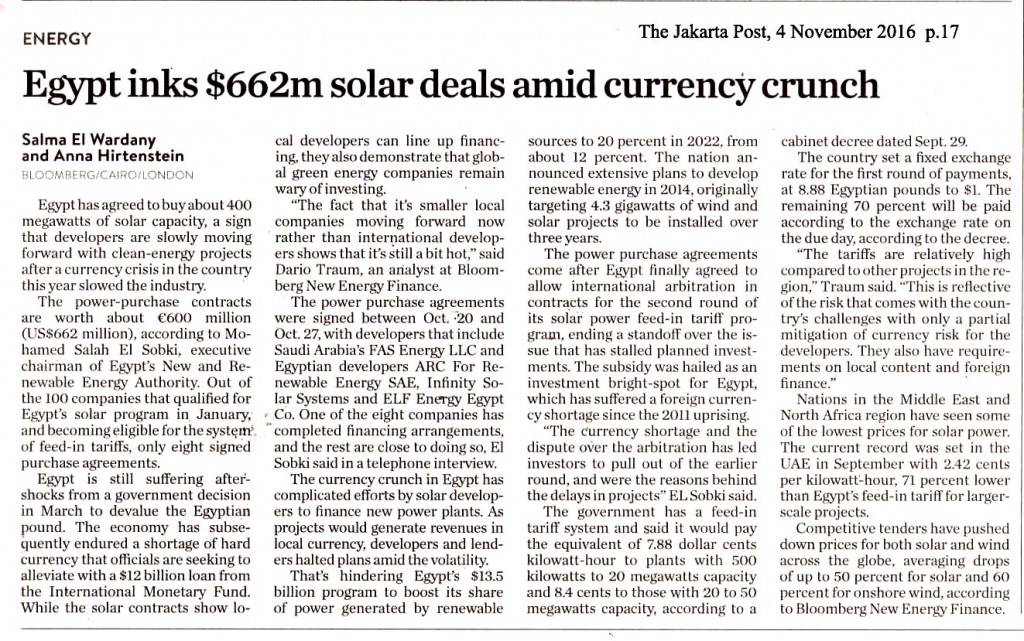 Egypt inks $662m solar deals  amid currency crunch