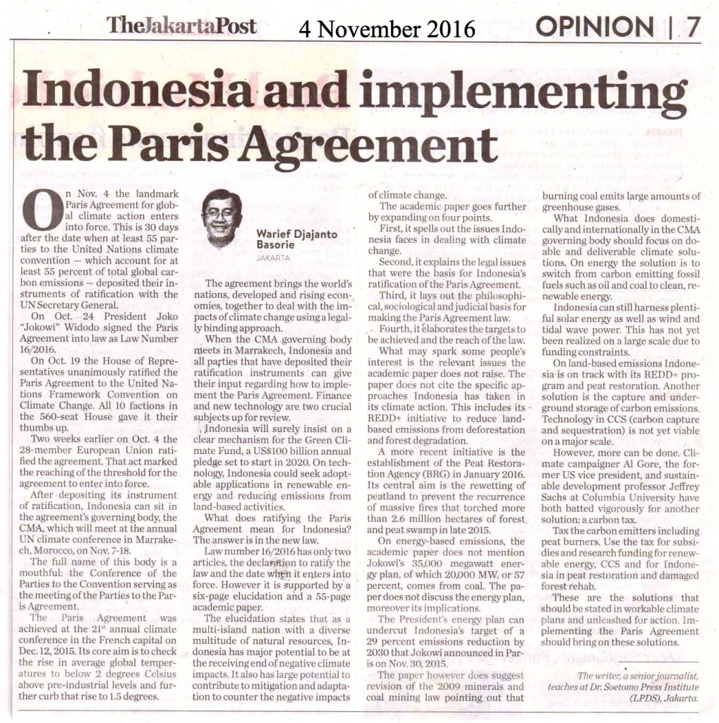 Indonesia and implementing  the Paris Agreement