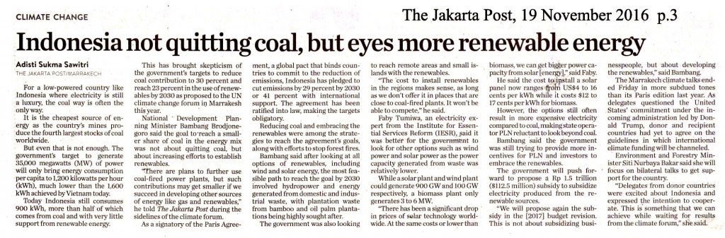 Indonesia not quitting coal, but eyes more renewable energy