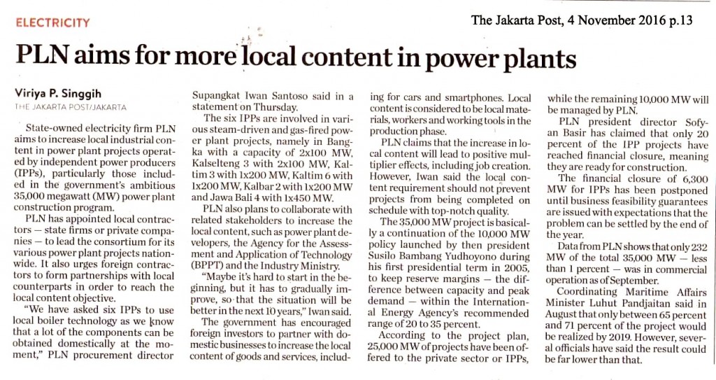 PLN aims for more local content in power plants