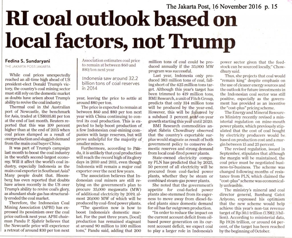 RI coals outlook based on local factors, not Trump