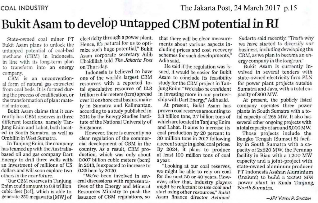 Bukit Asam to develop untapped CBM potential in RI