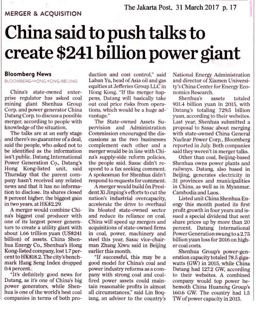 China said to push talks to create $241 billion power giant