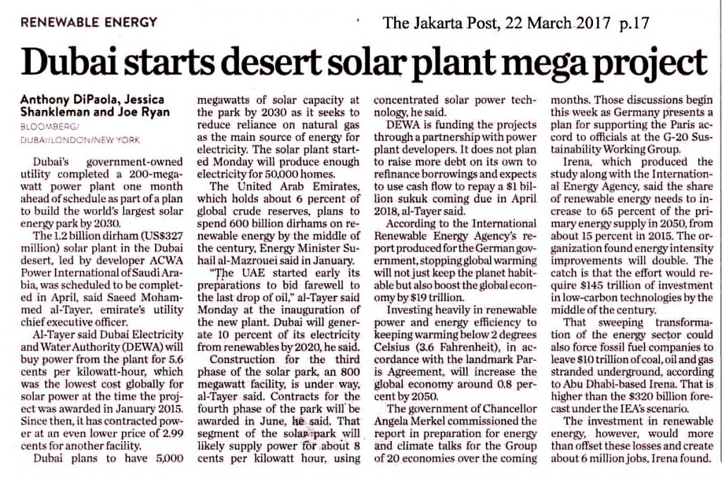 Dubai starts desert solar plant mega project