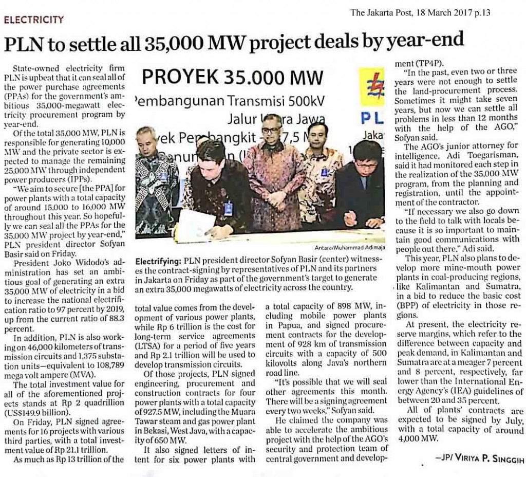 PLN to settle all 35,000 MW project deals by year-end