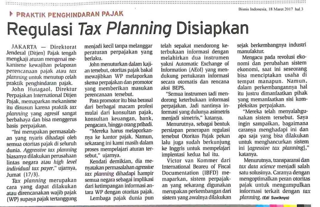 Regulasi Tax Planning Disiapkan