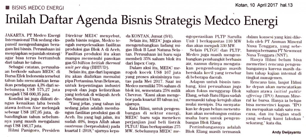 Inilah Daftar Agenda Bisnis Strategis Medco Energi