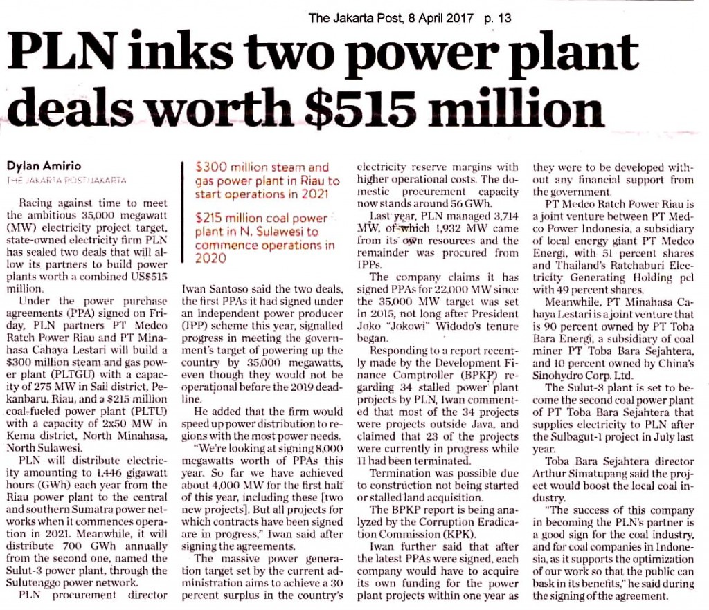 PLN inks two power plant deals worth $515 million