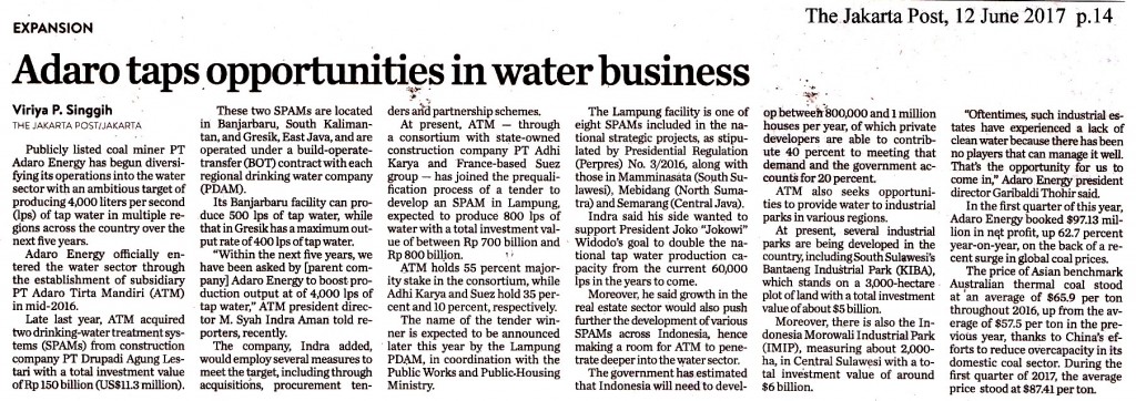 Adaro taps opportunities in water business copy