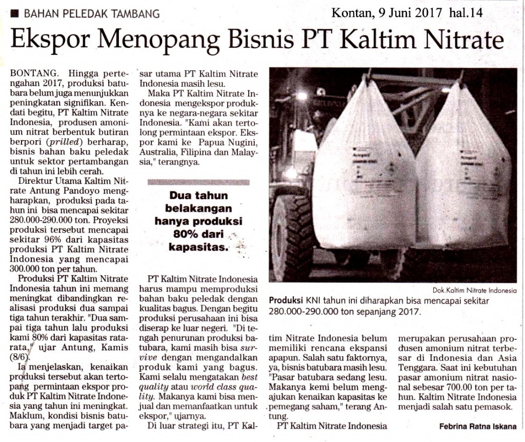 Ekspor Menopang Bisnis PT Kaltim Nitrate