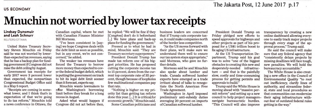 Mnuchin not worried by lower tax receipts copy