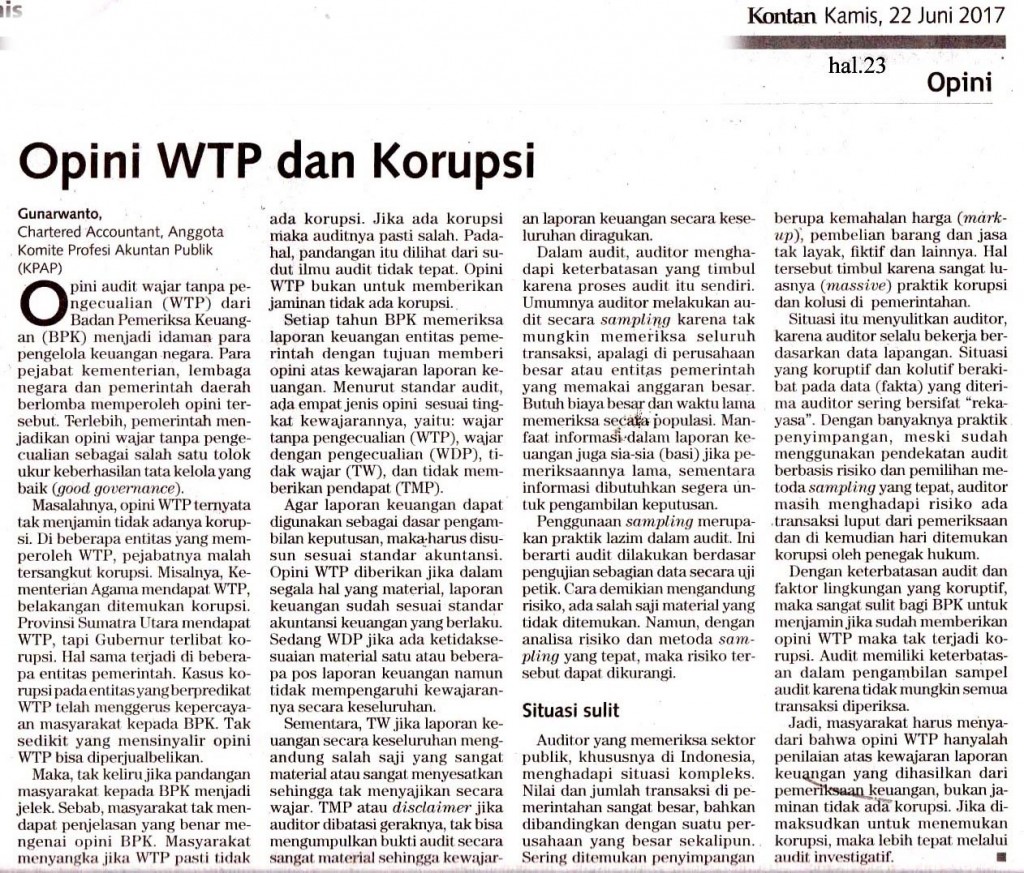 Opini WTP dan Korupsi
