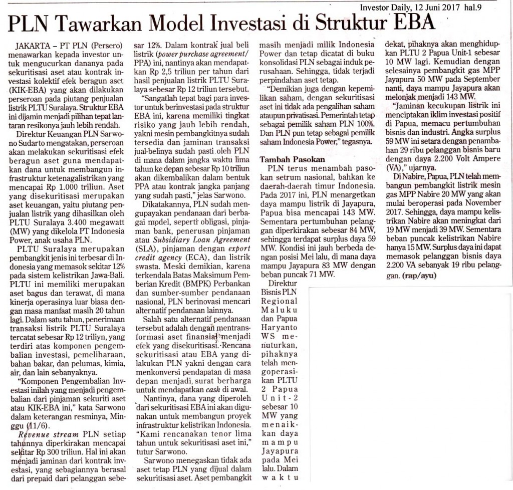 PLN Tawarkan Model Investasi di Struktur EBA