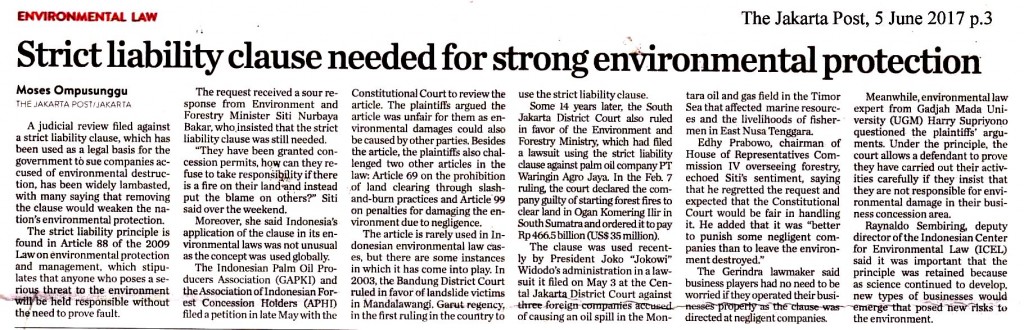 Strict liability clause needed for strong environmental protection copy