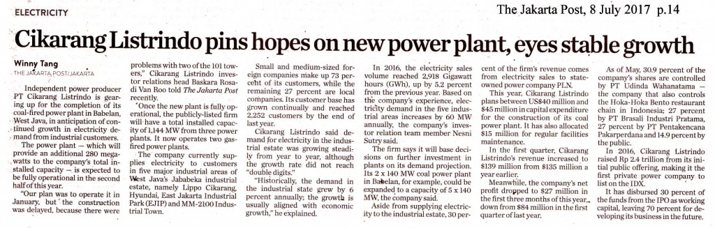 Cikarang Listrindo pins hopes on new power plant, eyes stable growth copy