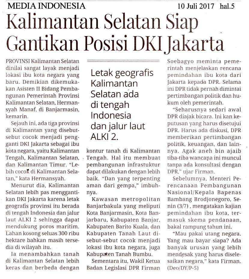 Kalimantan Selatan Siap Gantikan Posisi DKI Jakarta