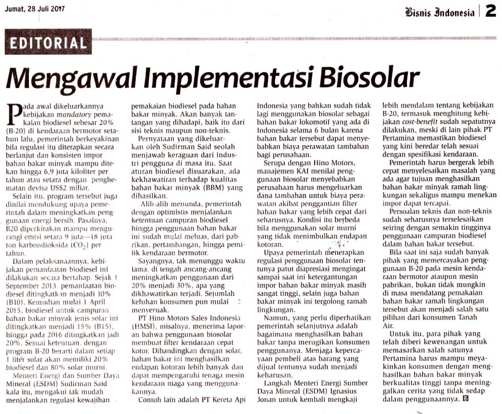 Mengawal Implementasi Biosolar