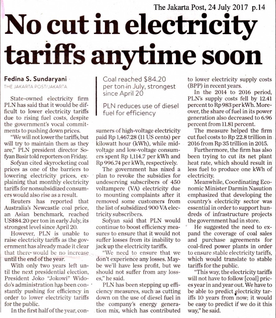 No cut in electricity tariffs anytime soon