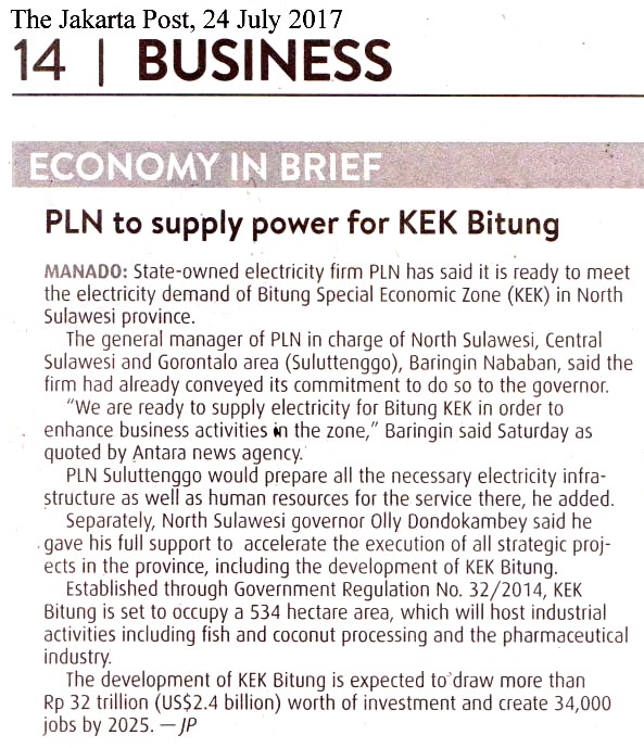 PLN to supply power for KEK Bitung